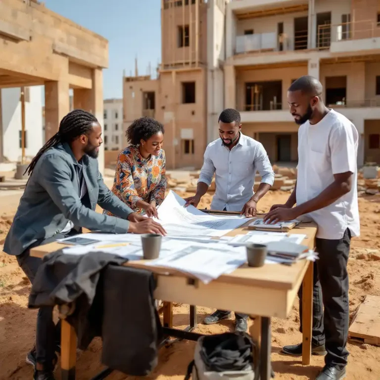 architecte dakar avec son équipe sur un chantier