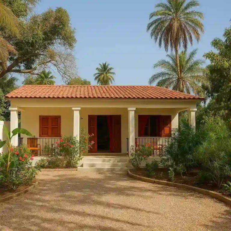 cap skirring, joli maison de plein pied au milieu des palmiers