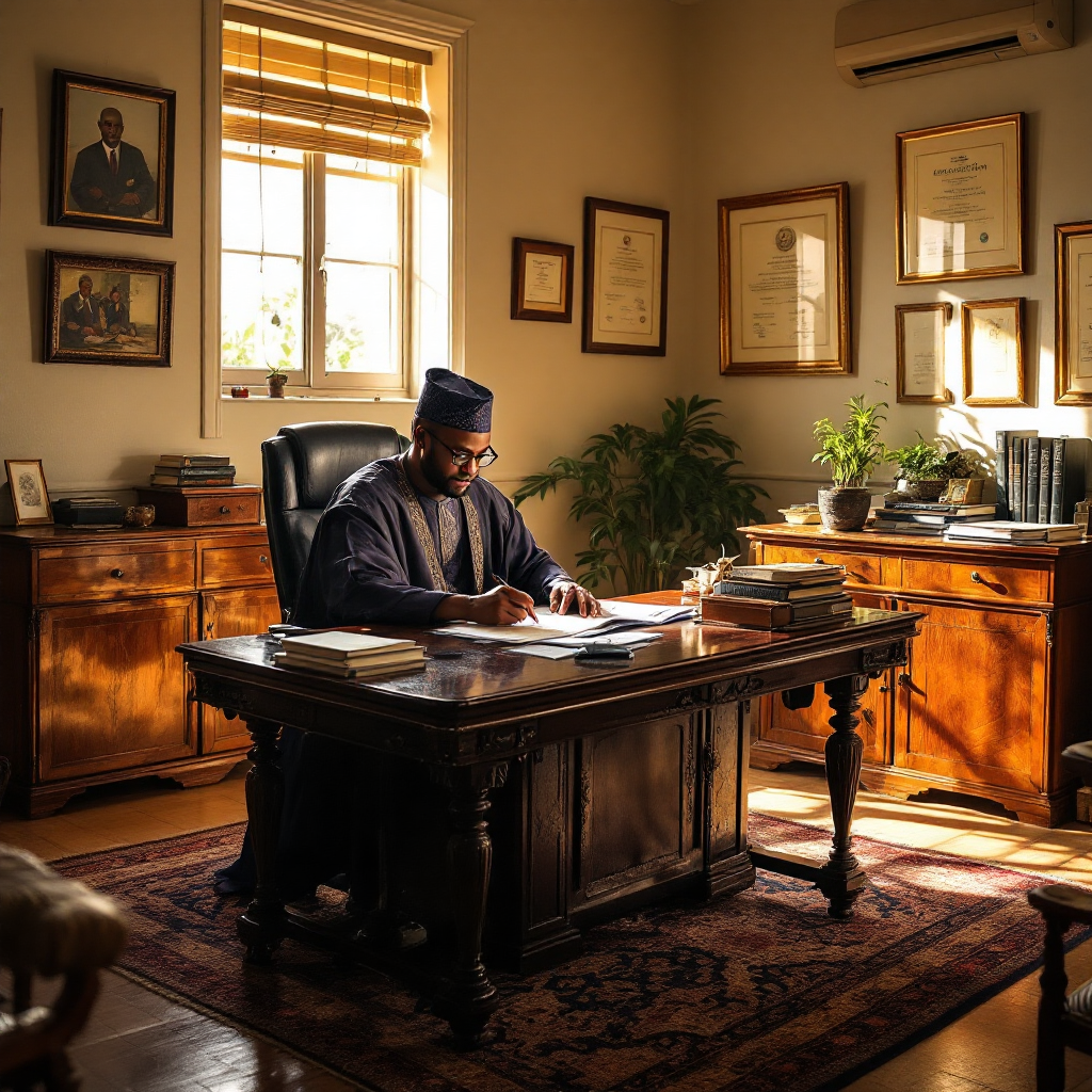 Notaire dakar dans son bureau avec ses dossiers