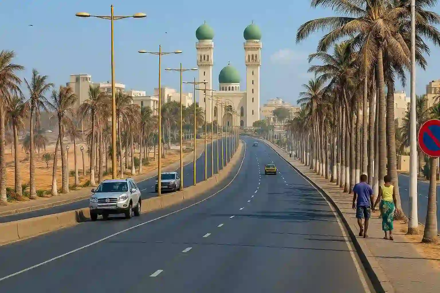 route avec la mosquée en vue à Dakar, almadies