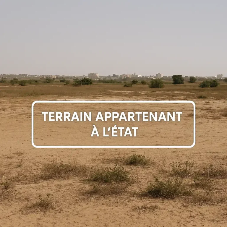 terrain nu avec un panneau, appartenant à l'état