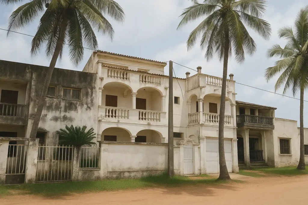ziguinchor, ensemble d'immeubles avec des palmiers