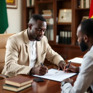 signature d'un bail emphytéotique dans un beau bureau à Dakar