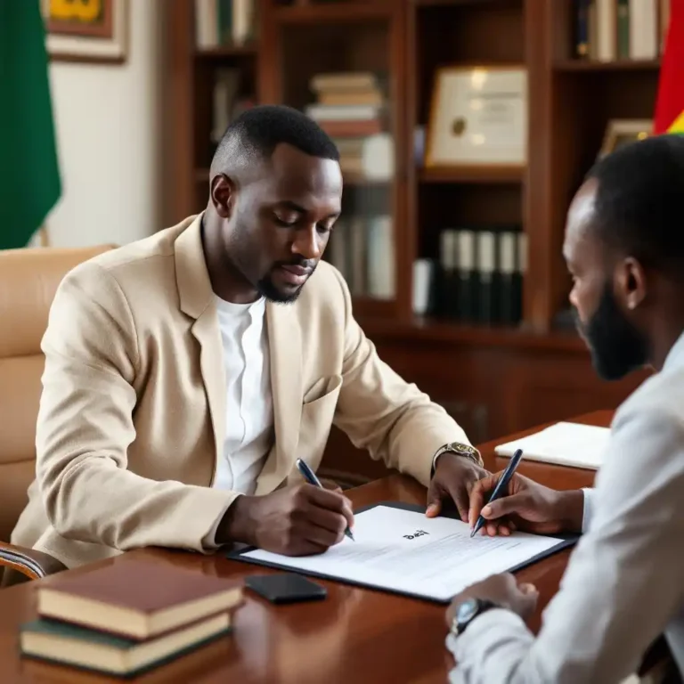Comment Acheter un Terrain au Sénégal en 2025 5 signature d'un bail emphytéotique dans un beau bureau à Dakar