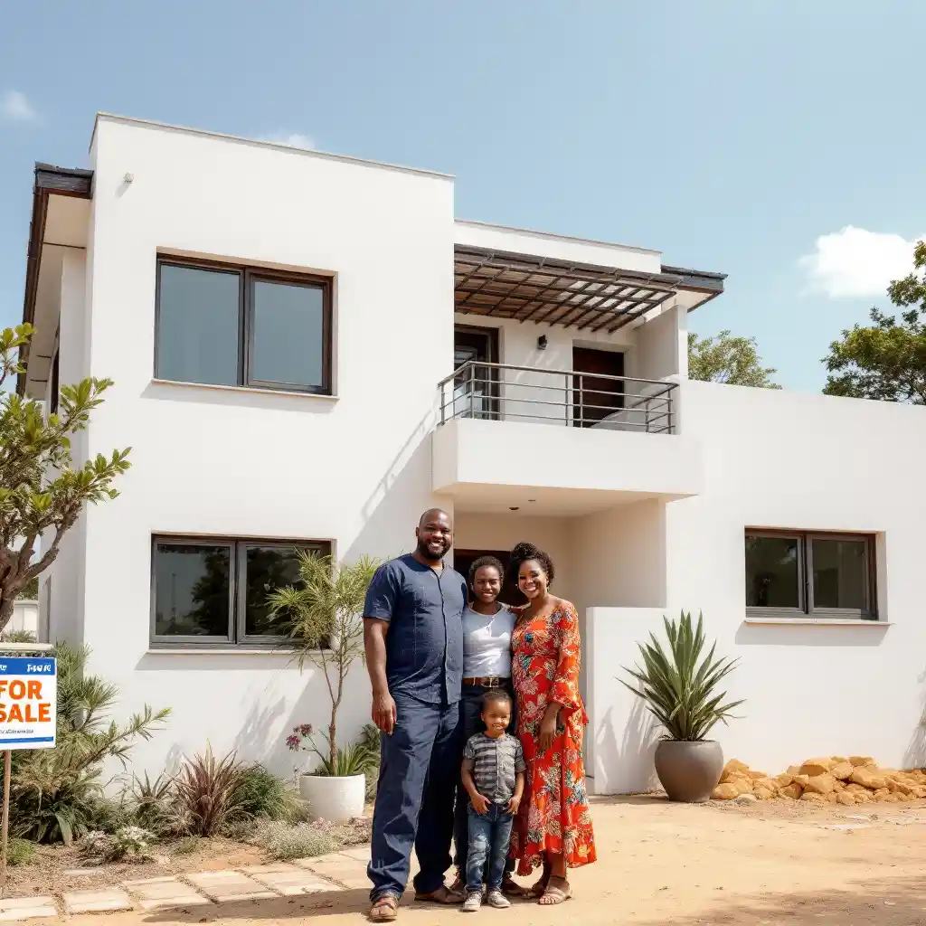 Acheter une maison à credit au senegal, famille devant leur maison à Dakar