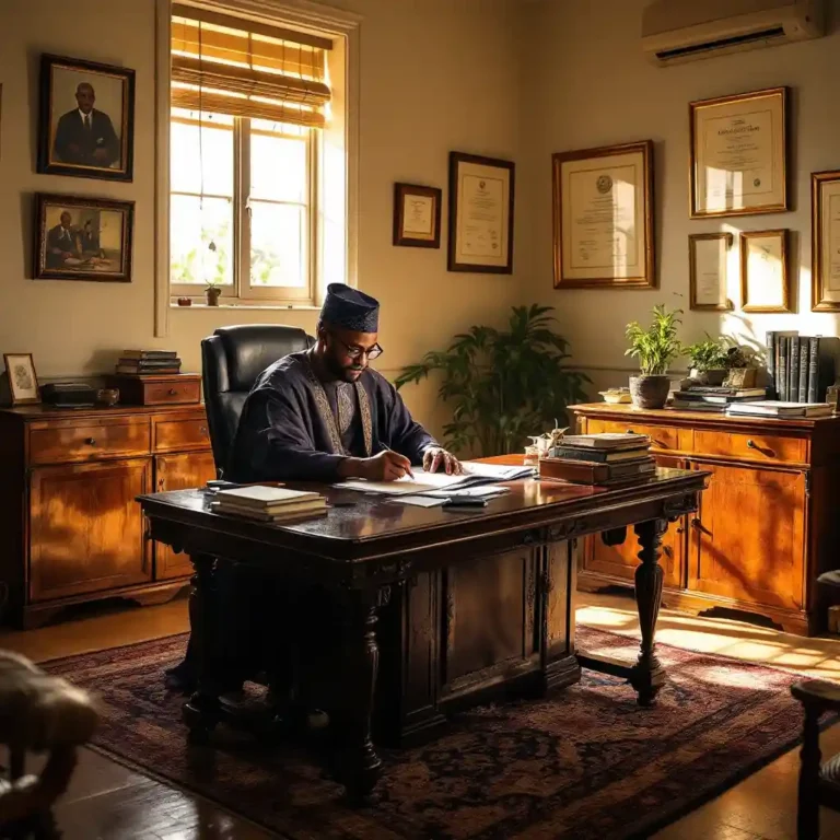 Notaire dakar dans son bureau avec ses dossiers