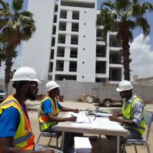 Reunion de chantier pour la construction d'un immeuble aux Almadies