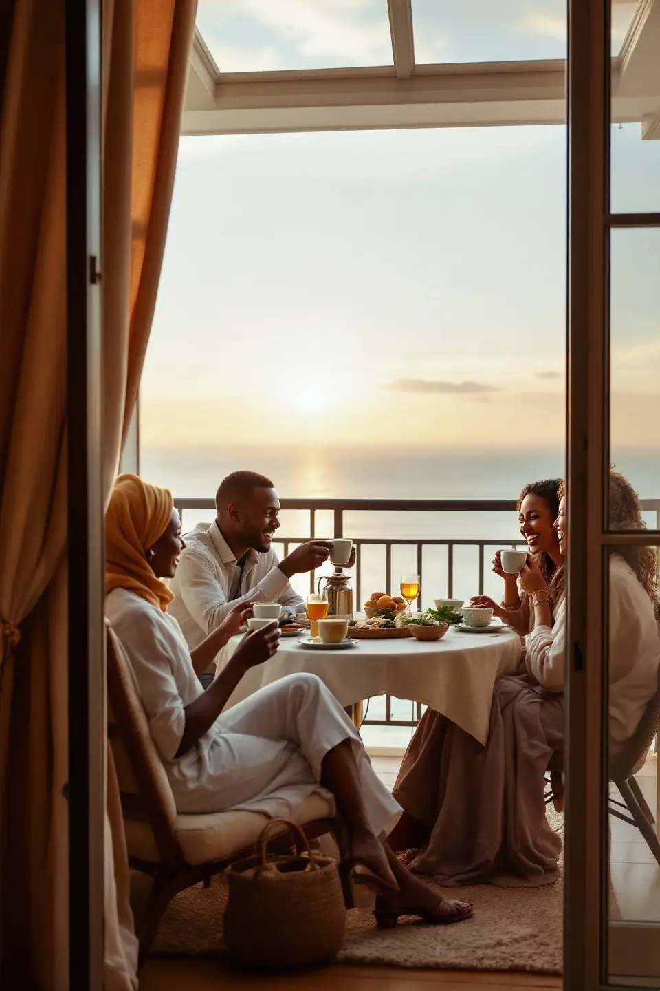 famille sénégalaise sur la terrasse de leur appartement à dakar