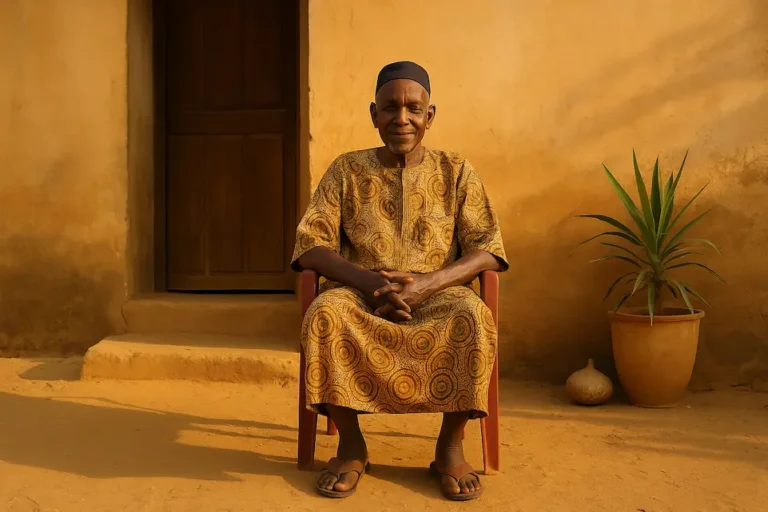 Retraité au Sénégal devant sa maison