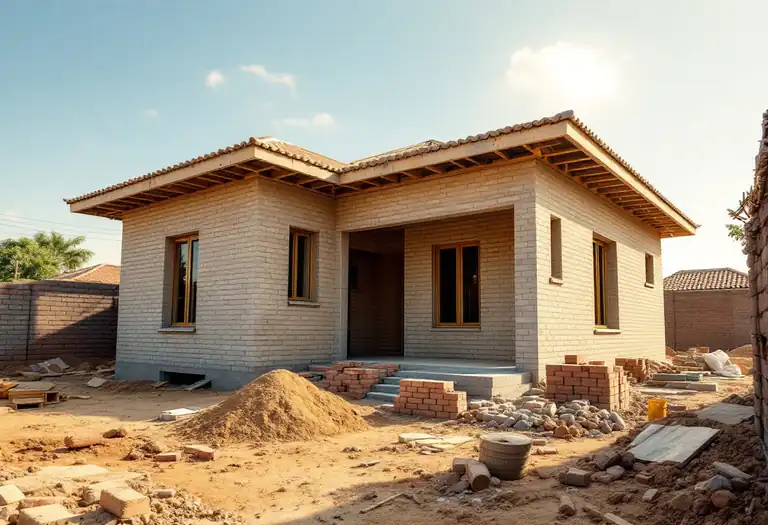 Chantier de construction d'une villa à Ngaparou, près de Mbour — coût de construction au Sénégal